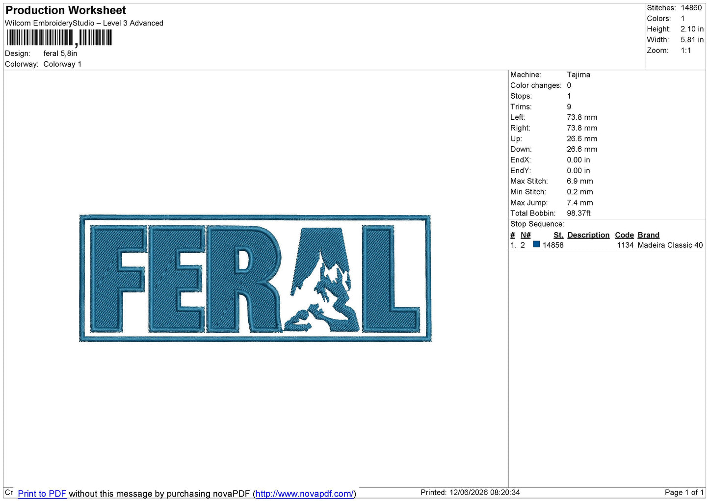 Feral Embroidery File 6 size