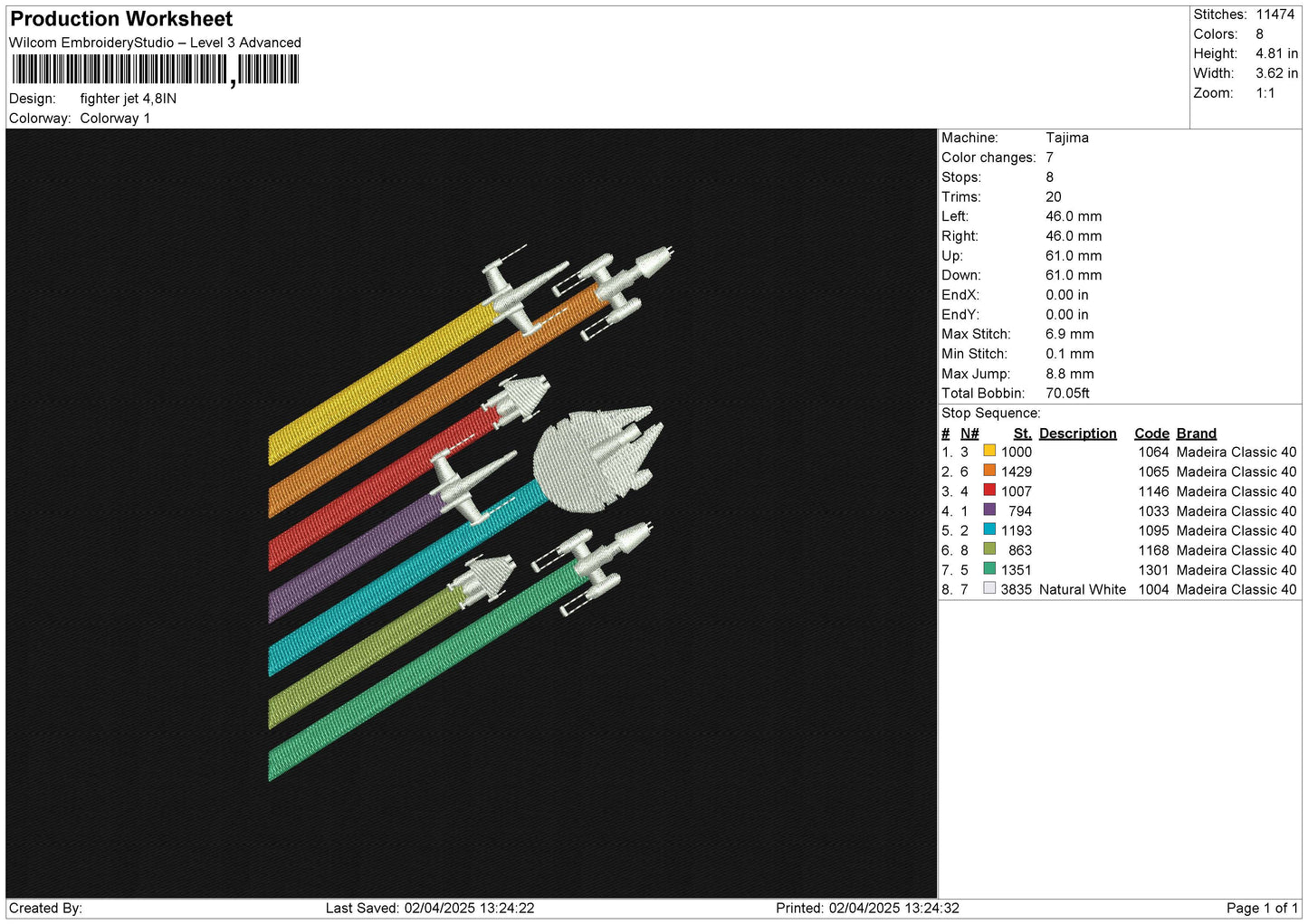 Fighter jet Embroidery File 6 size