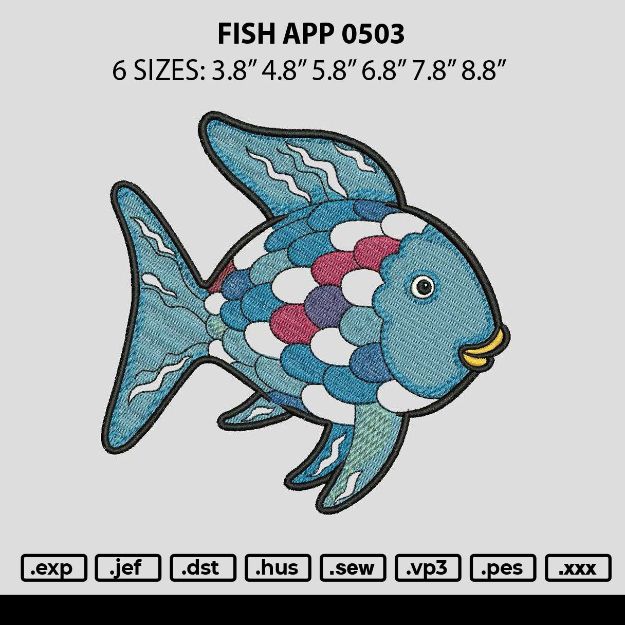 Fish App 0503 Embroidery File 6 sizes
