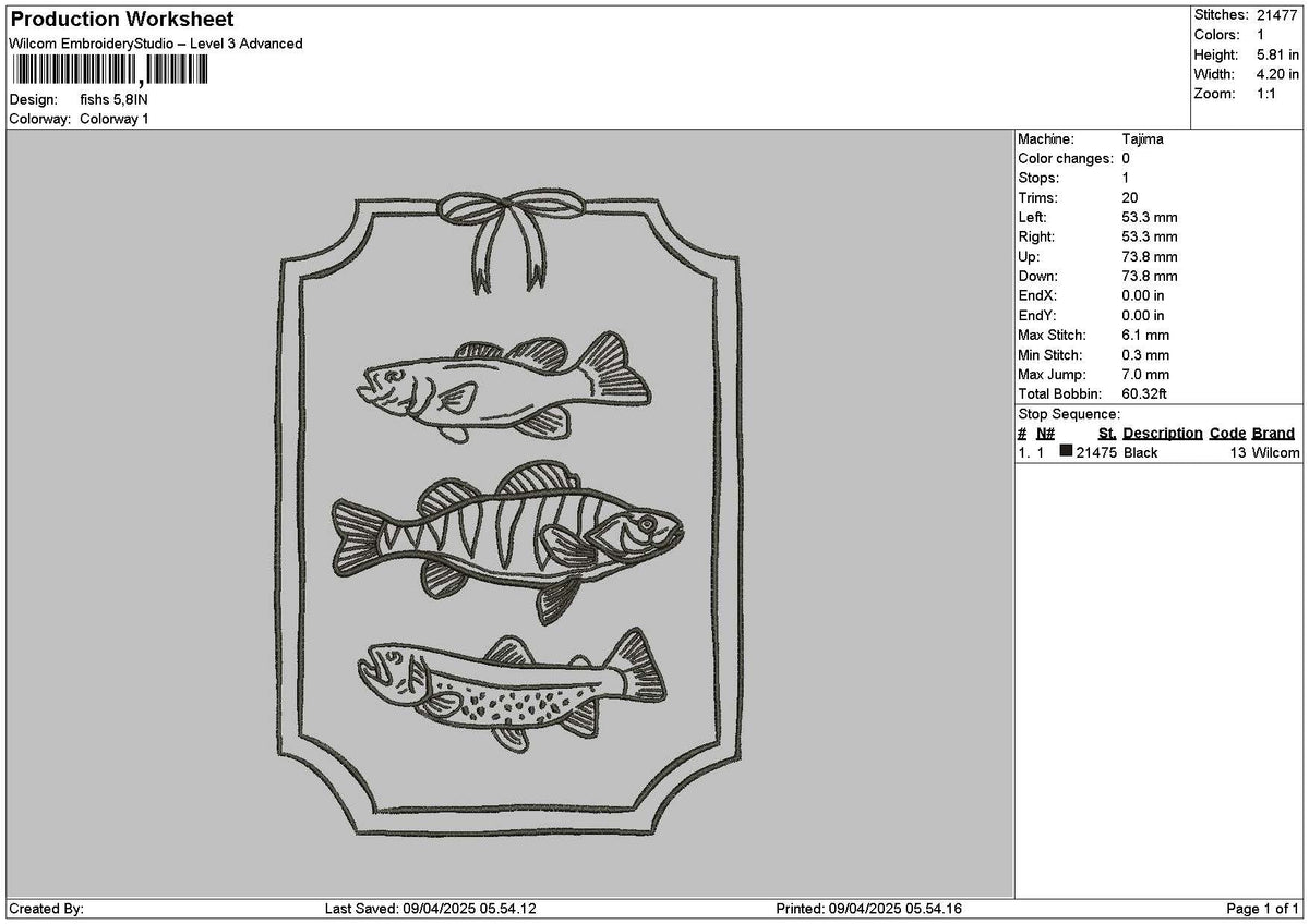 Fishes Embroidery File 6 sizes