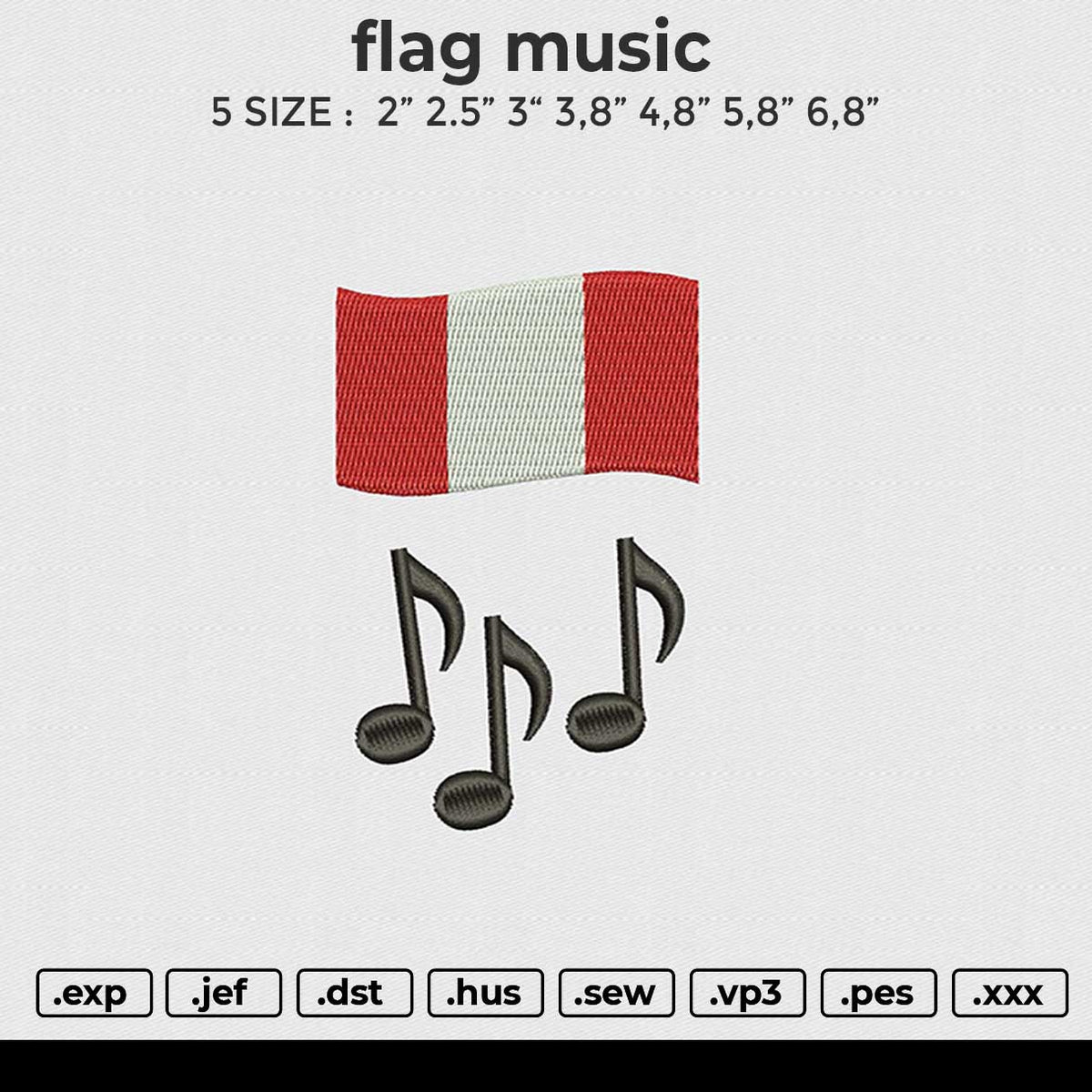 flag music Embroidery File 6 size