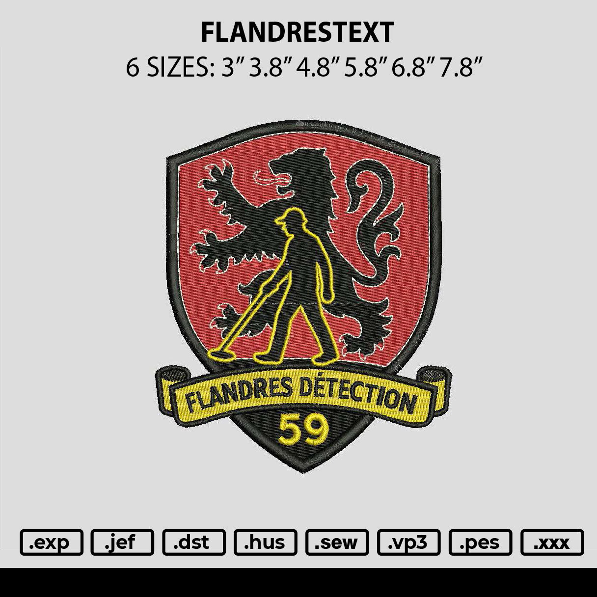 Flandrestext Embroidery File 6 sizes