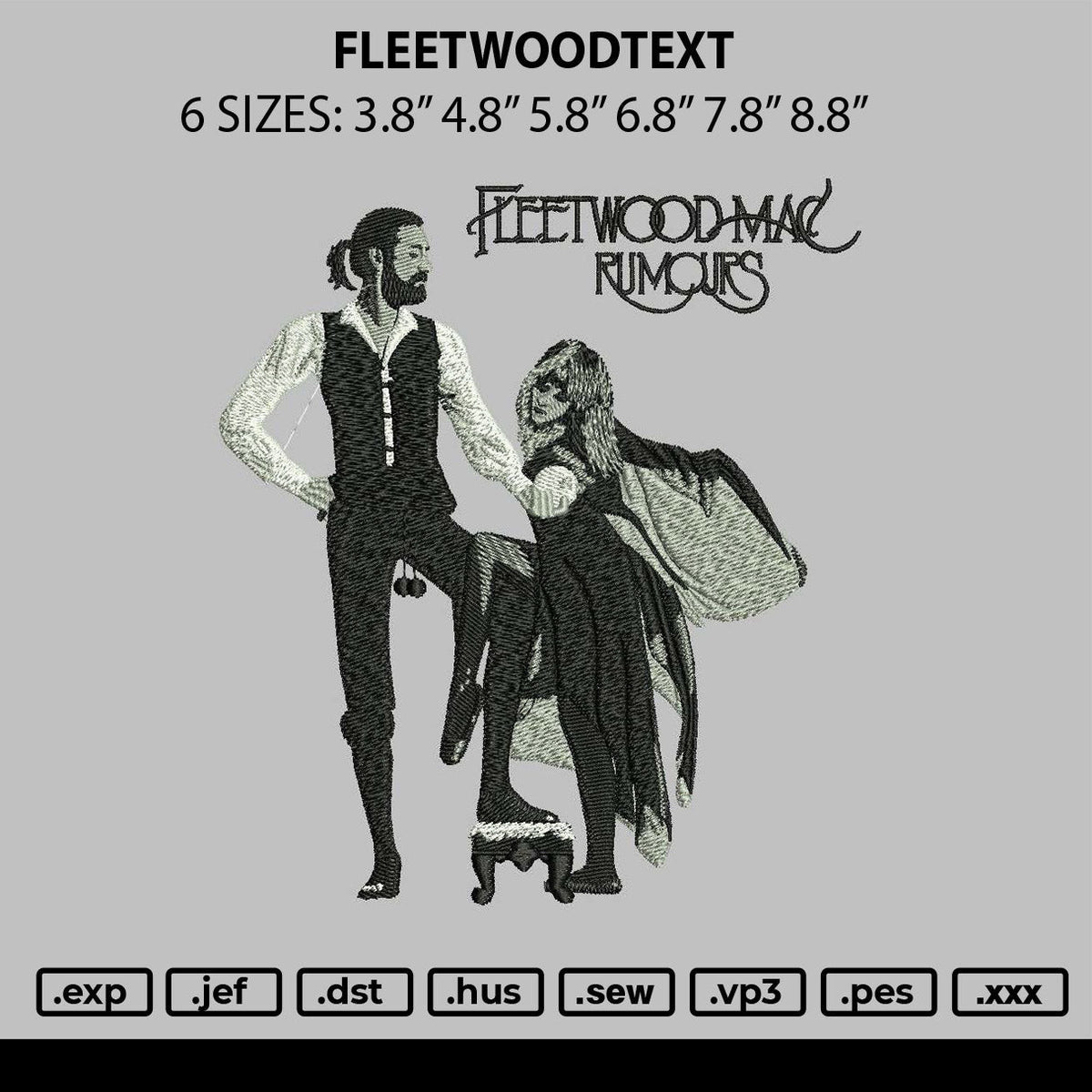 Fleetwoodtext Embroidery File 6 sizes