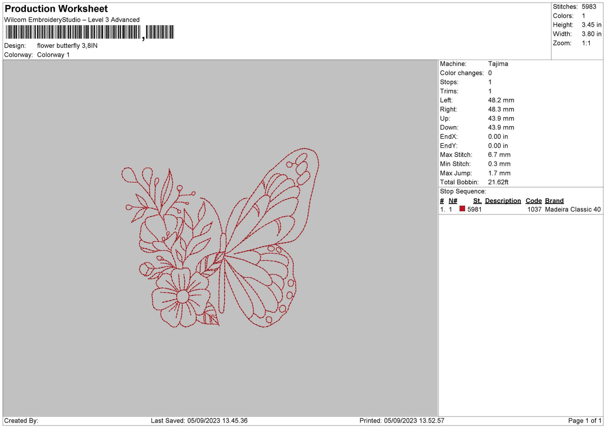 Flower Butterfly 0509 Embroidery File 6 sizes