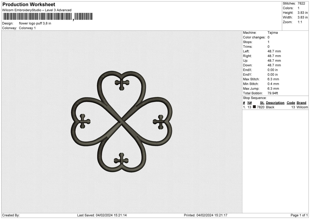 Flower logo puff Embroidery File 6 size