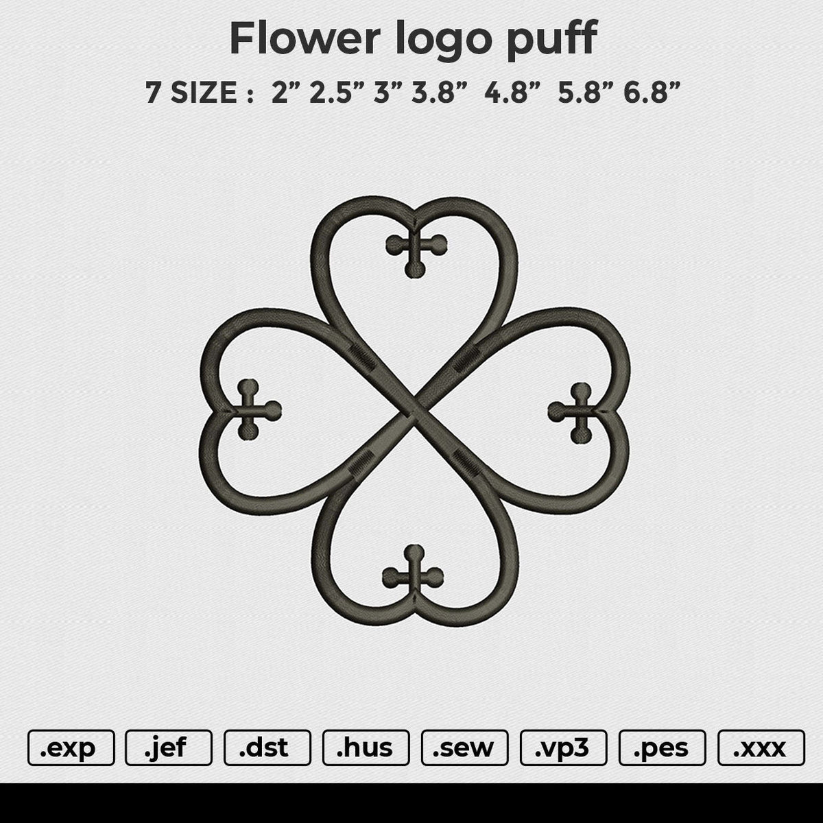 Flower logo puff Embroidery File 6 size
