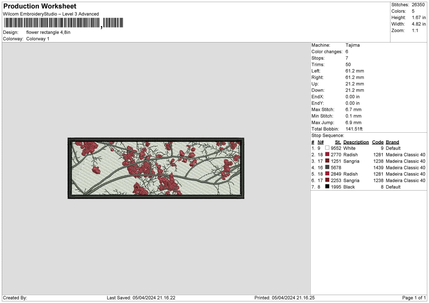 Flower Rectangle Embroidery File 6 sizes