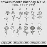 flowers month birthday Embroidery File 12 size