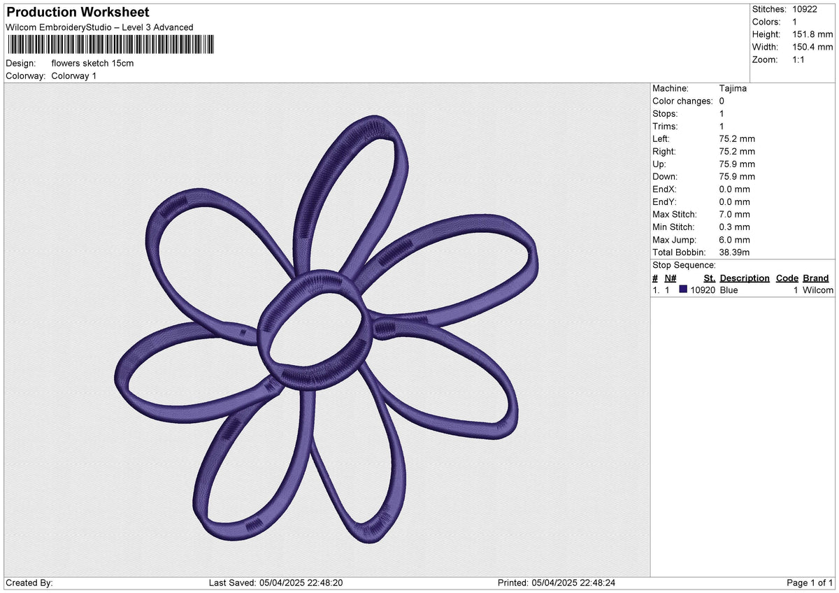 flowers sketch Embroidery File 6 size