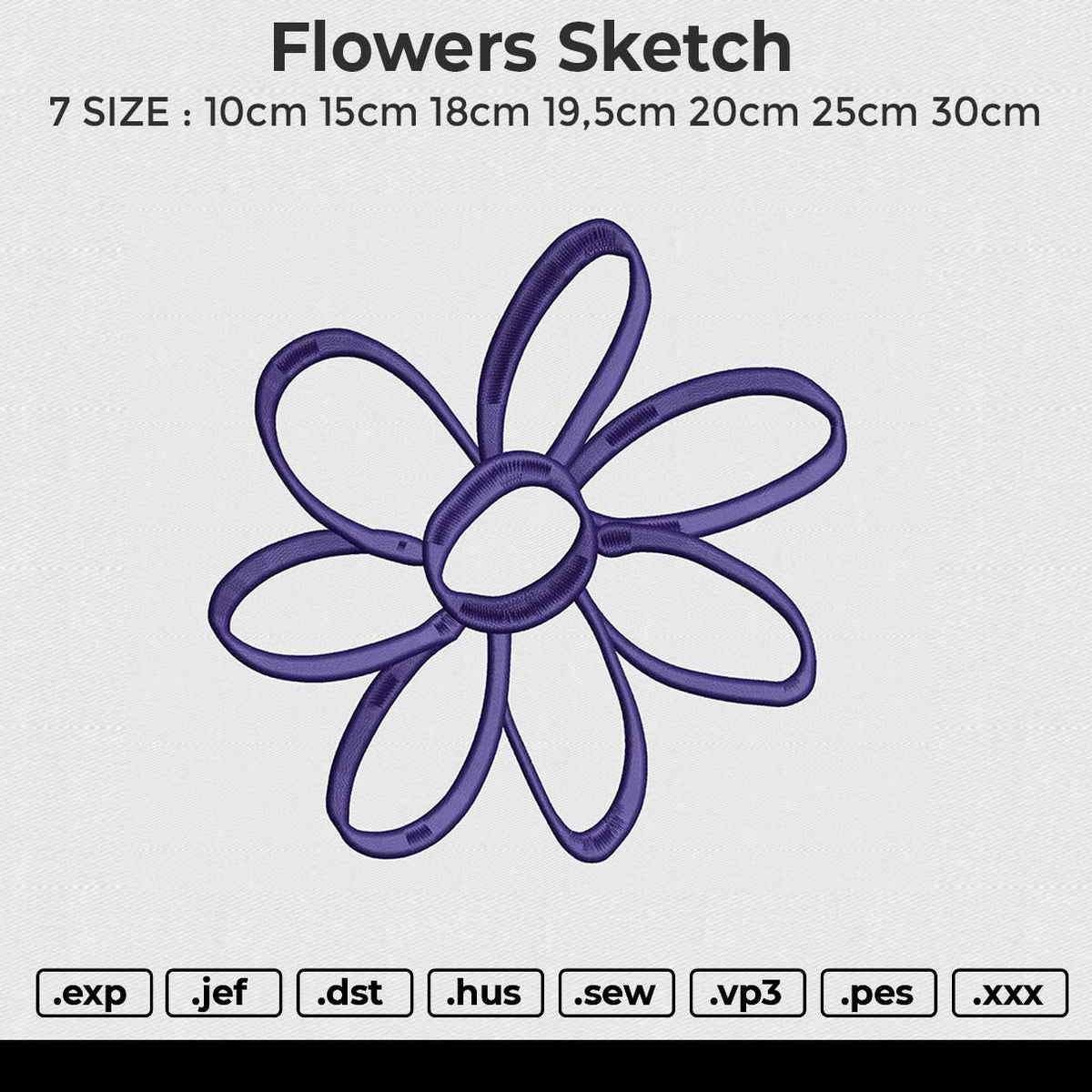 flowers sketch Embroidery File 6 size