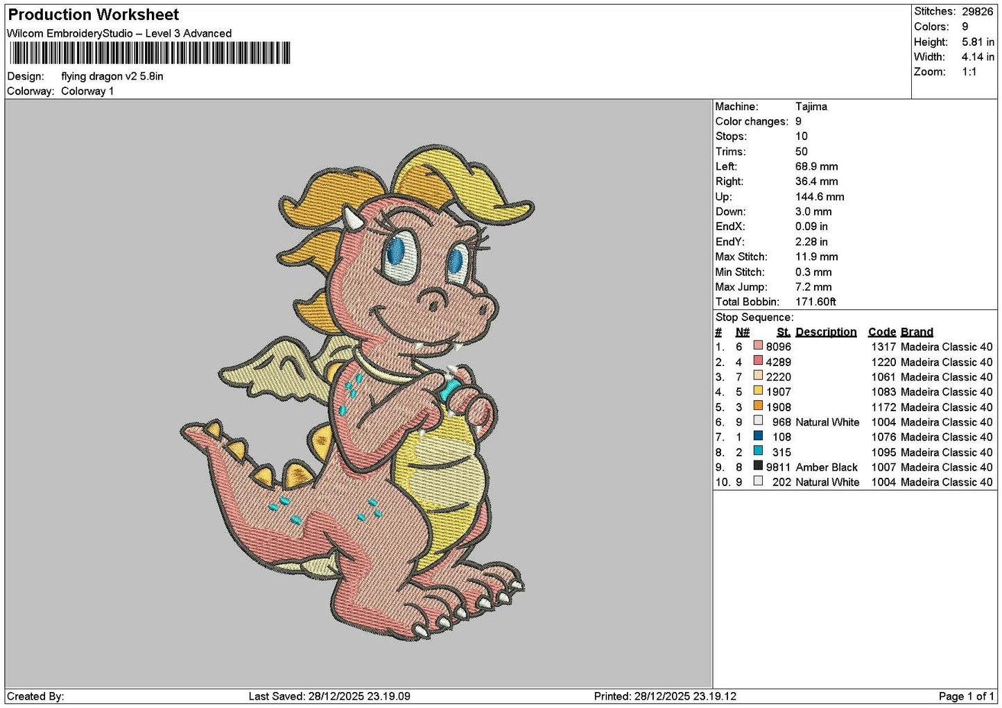 Pink Dragon Embroidery File 6 sizes