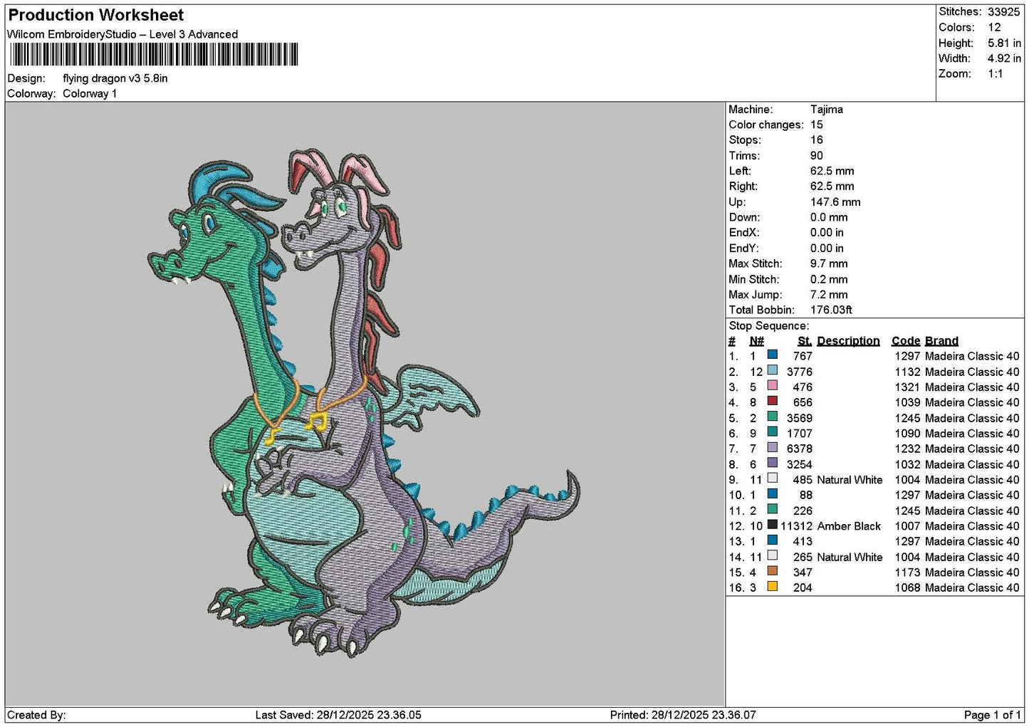 Dragons V3 Embroidery File 6 sizes