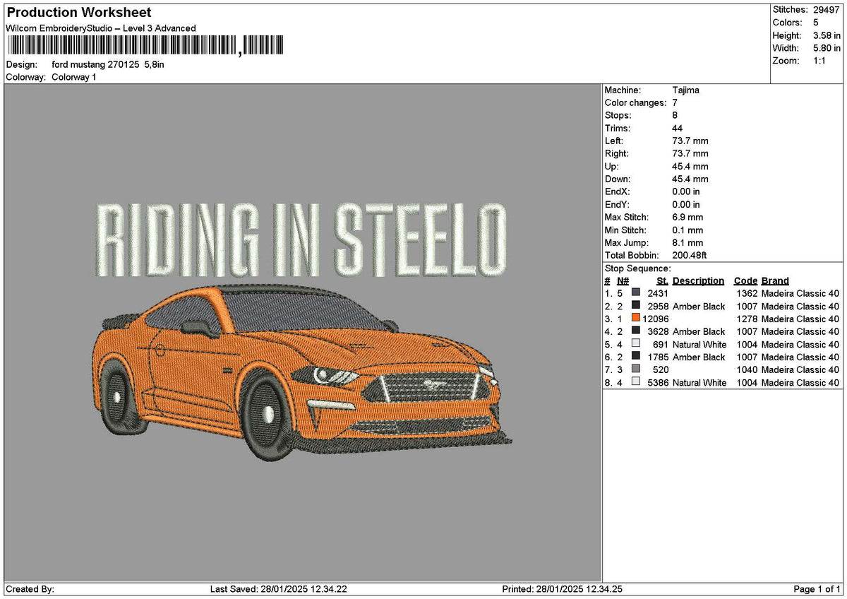Orange Car 2701 Embroidery File 6 sizes
