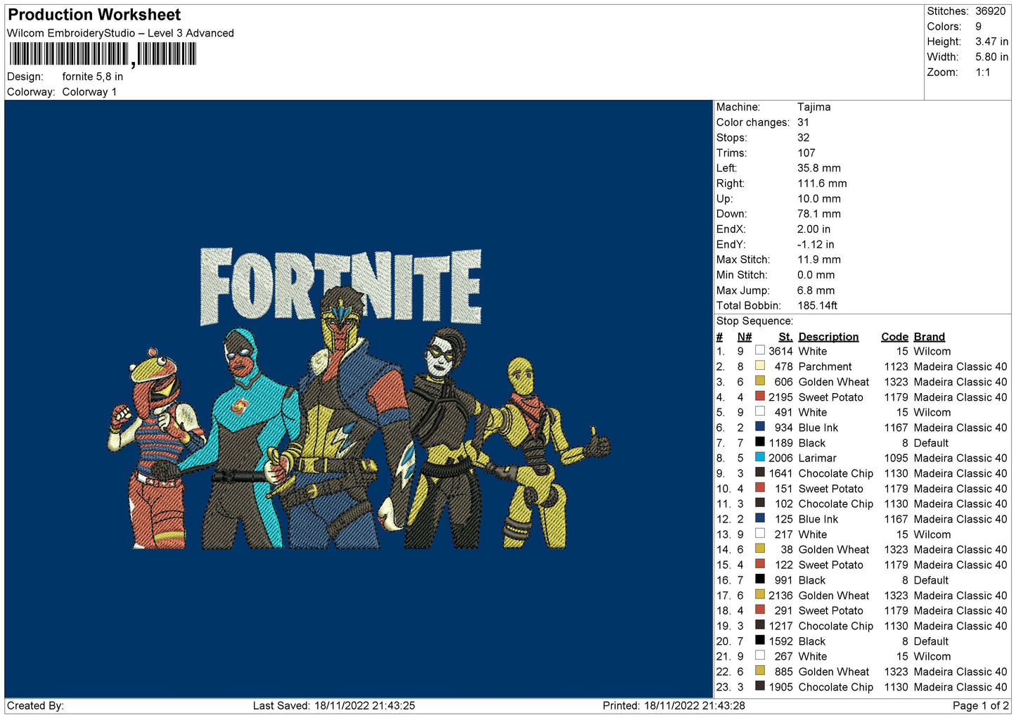 FORNITE Embroidery File 5 sizes