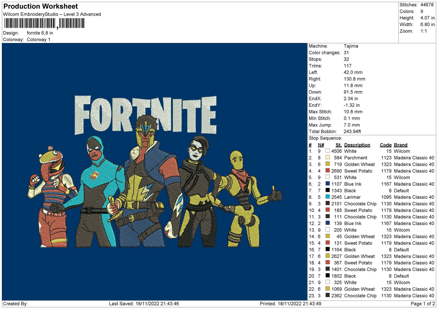 FORNITE Embroidery File 5 sizes