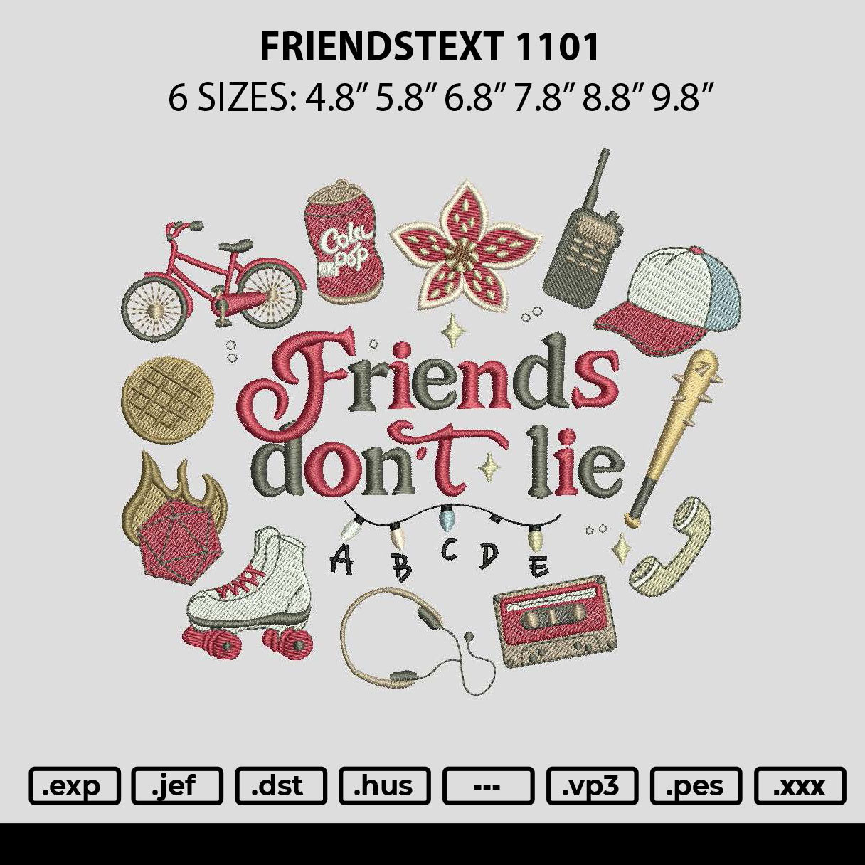 Friendstext 1101 Embroidery File 6 sizes