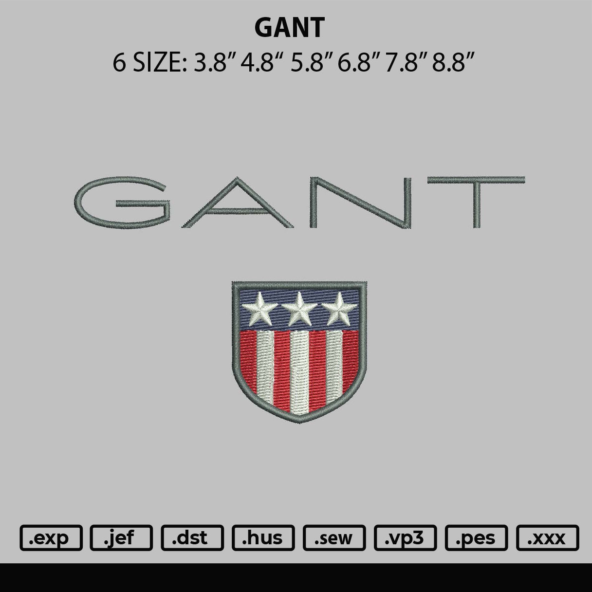 Gant Embroidery File 6 sizes