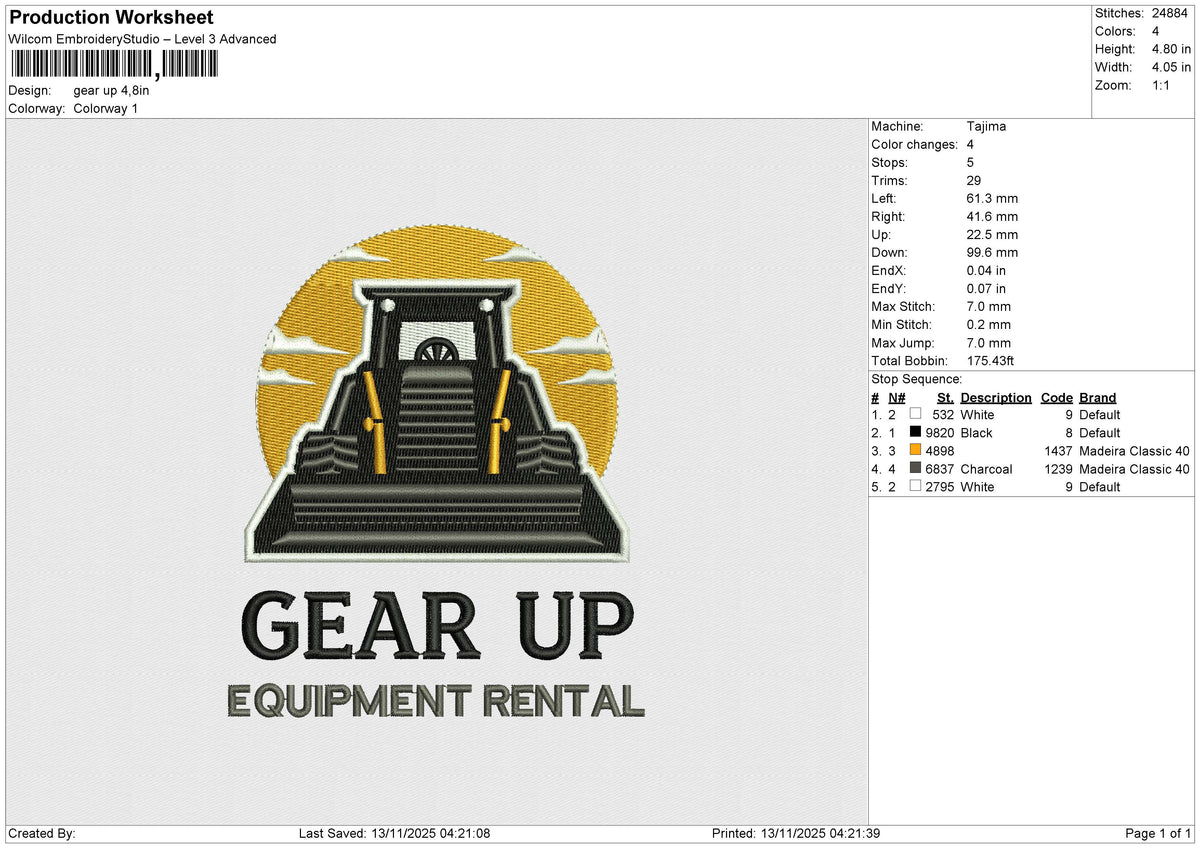 Gear up Embroidery File 6 size