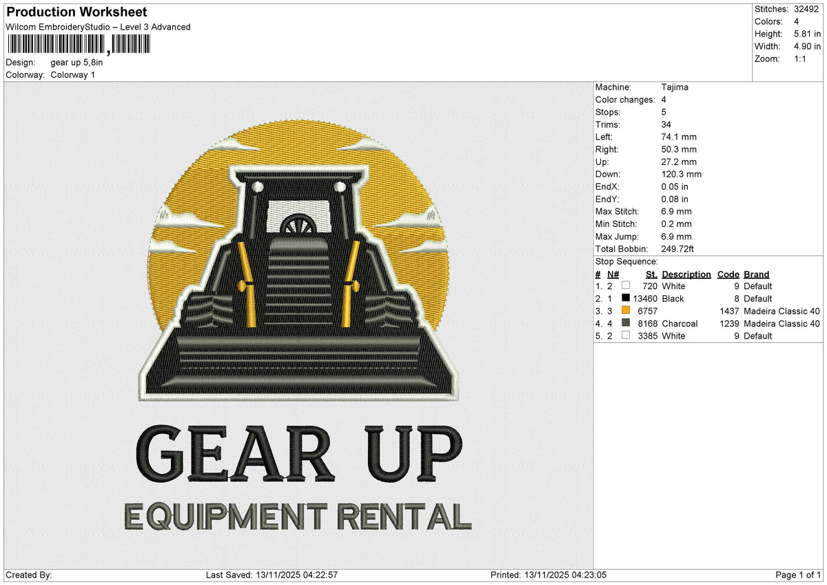 Gear up Embroidery File 6 size