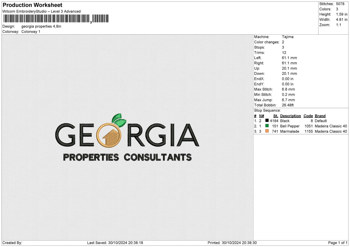 Georgia properties Embroidery File 6 size