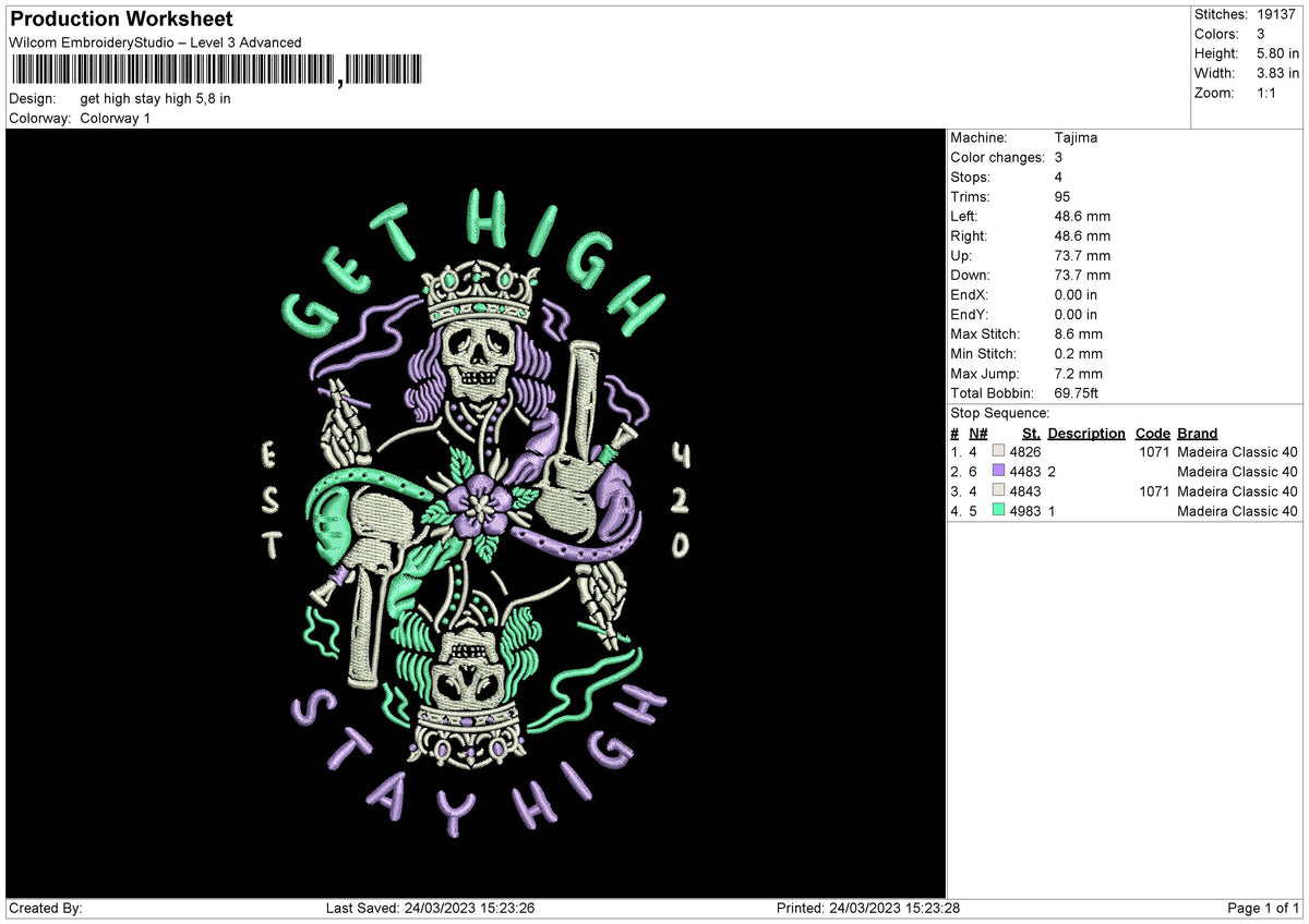 Stay High Embroidery File 6 sizes