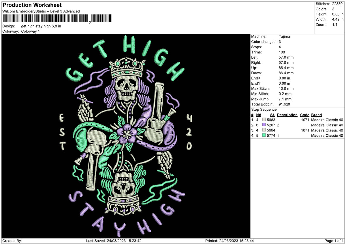 Stay High Embroidery File 6 sizes