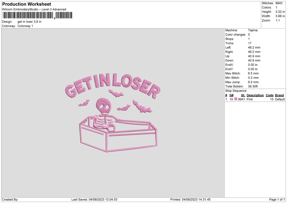 Get In Loser Embroidery File 6 sizes