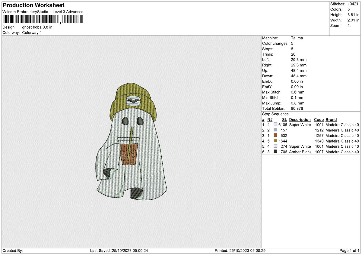 Ghost Boba Embroidery File 6 size