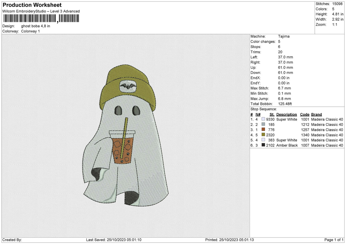 Ghost Boba Embroidery File 6 size