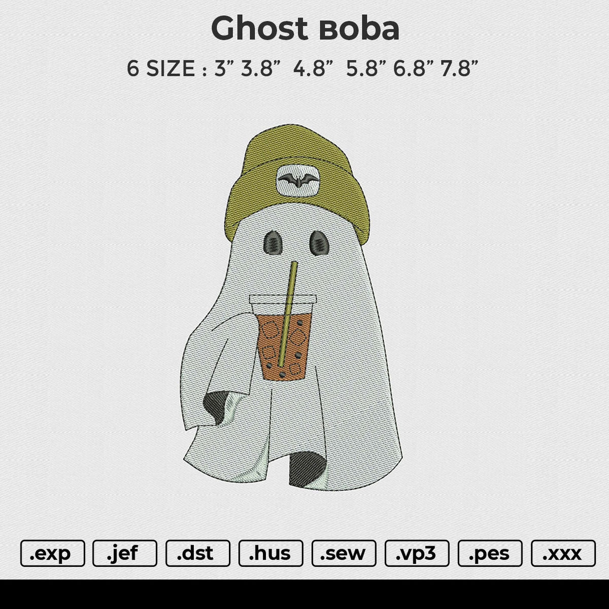 Ghost Boba Embroidery File 6 size