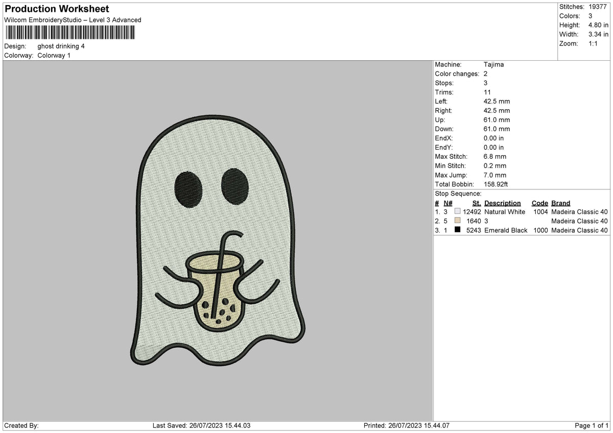 Ghost Drinking Embroidery File 6 sizes