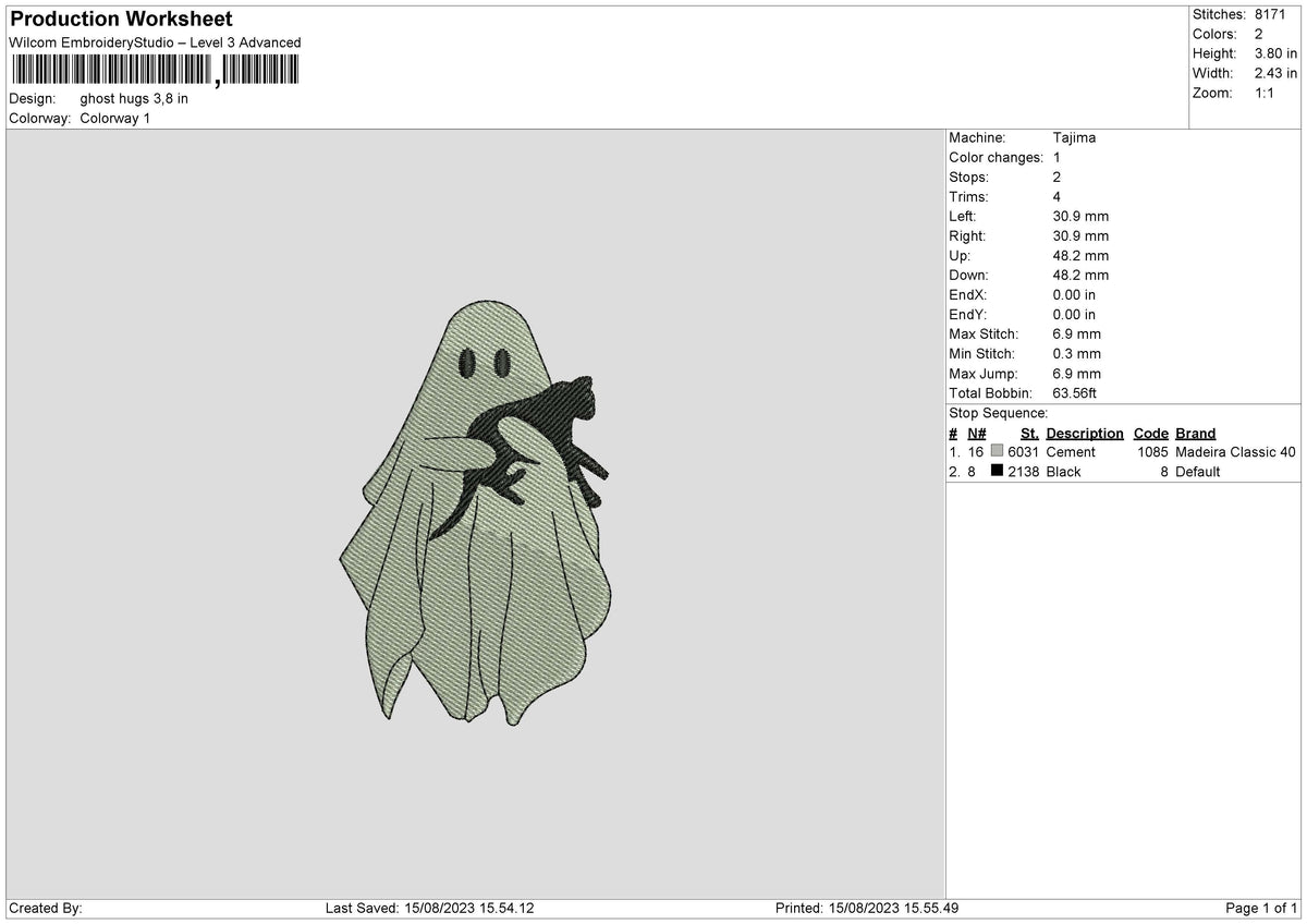 Ghost Hugs Embroidery File 6 sizes