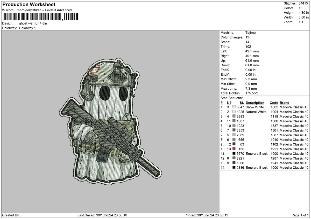 Ghost War Embroidery File 6 sizes