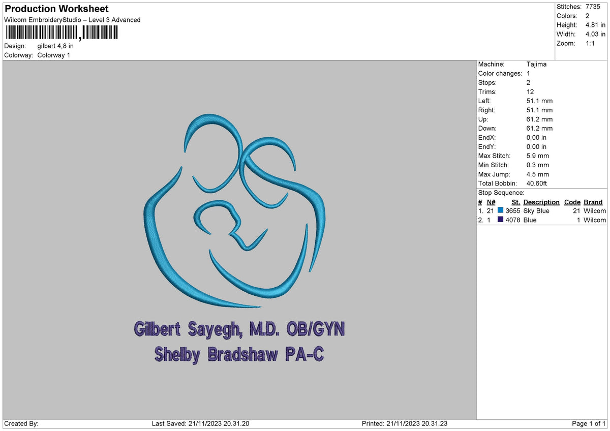 Gilbert Line Embroidery File 6 sizes