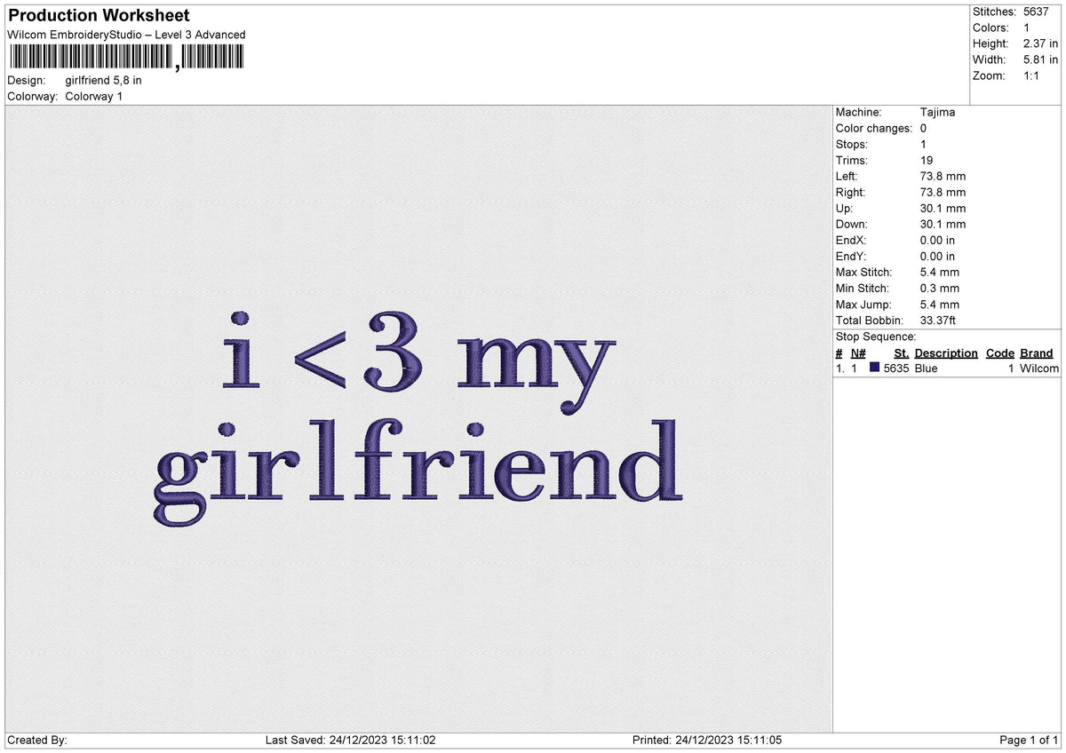 Girlfriend Embroidery File 6 size
