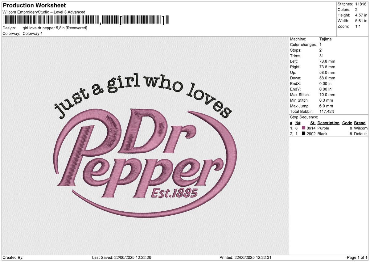 Girl Love Dr Pepper Embroidery File 6 size