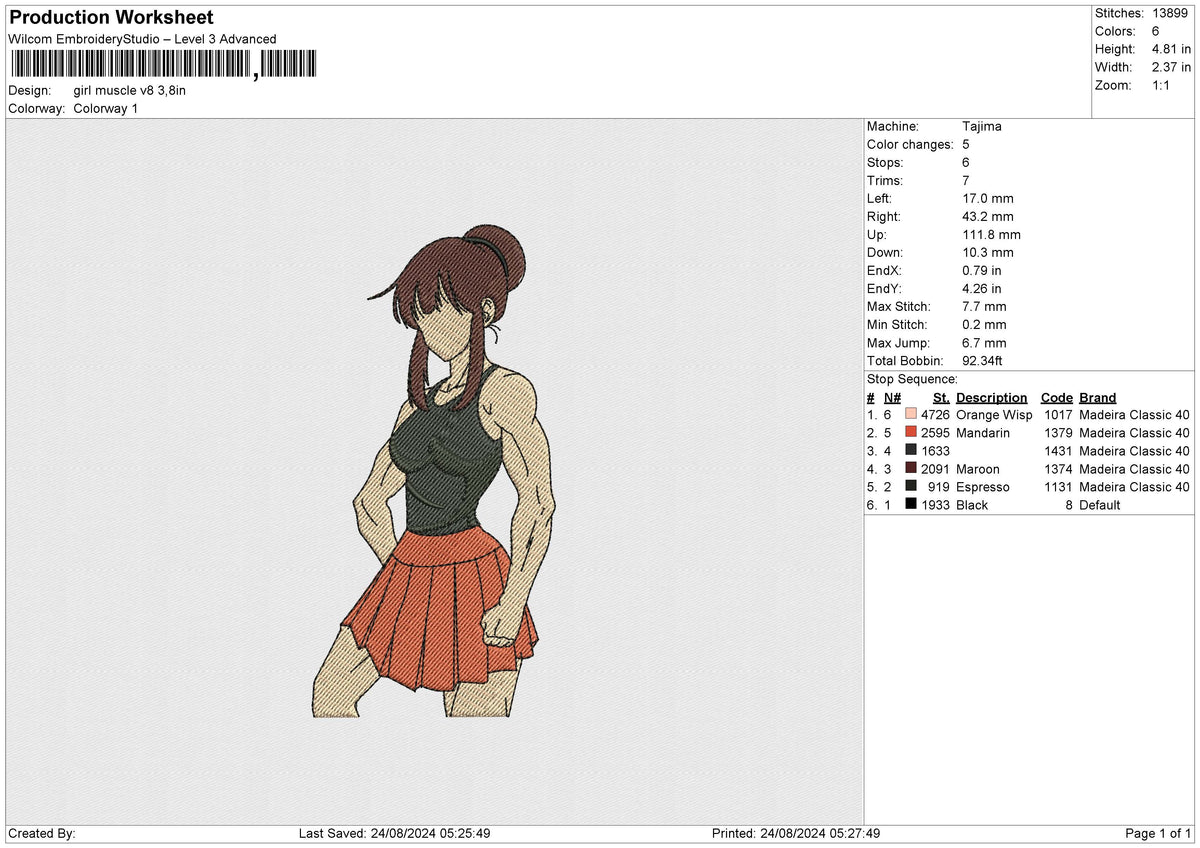 Girl muscle v8 Embroidery File 6 size