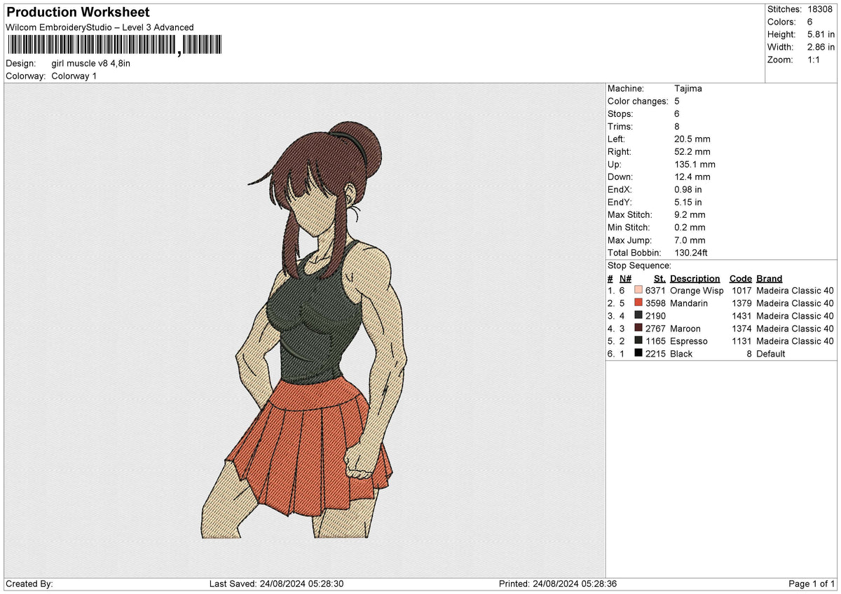 Girl muscle v8 Embroidery File 6 size