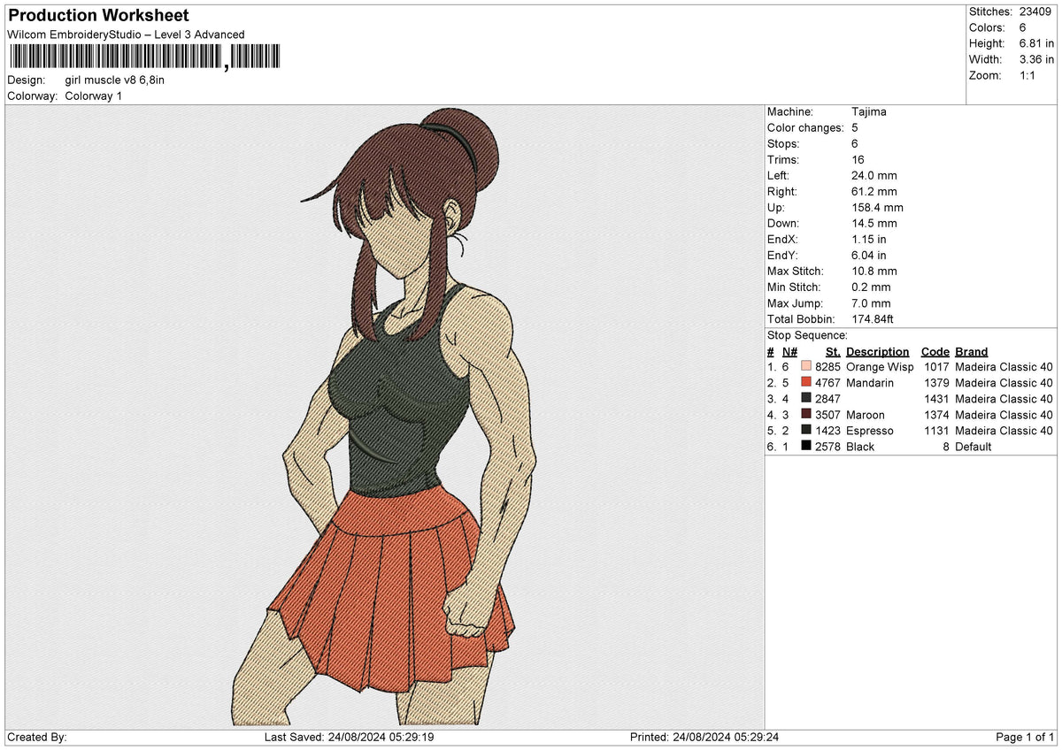 Girl muscle v8 Embroidery File 6 size