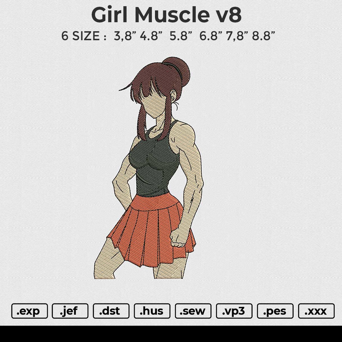 Girl muscle v8 Embroidery File 6 size
