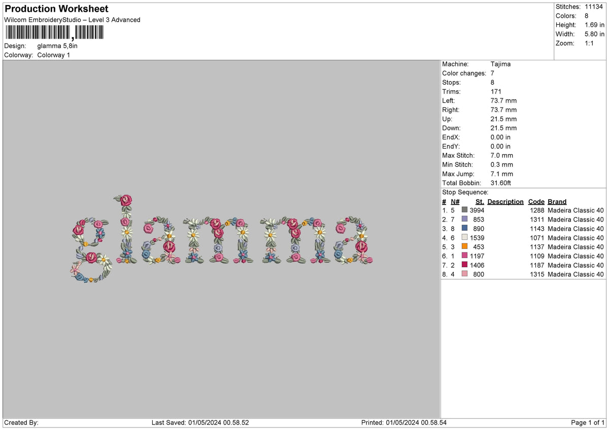 Glammatext Flower Embroidery File 6 sizes