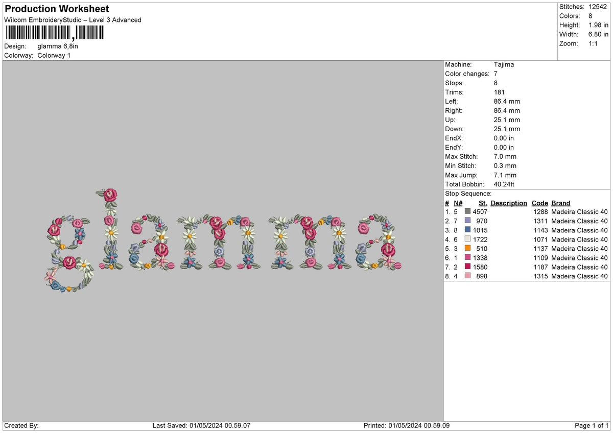 Glammatext Flower Embroidery File 6 sizes