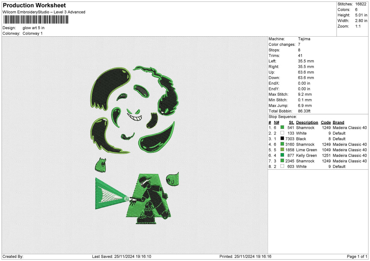 Glow Art Embroidery File 6 size