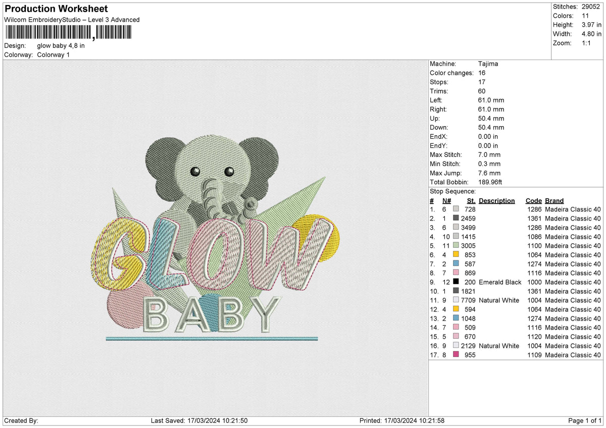 Glow Baby Embroidery File 6 size