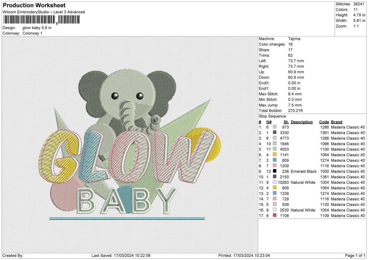 Glow Baby Embroidery File 6 size