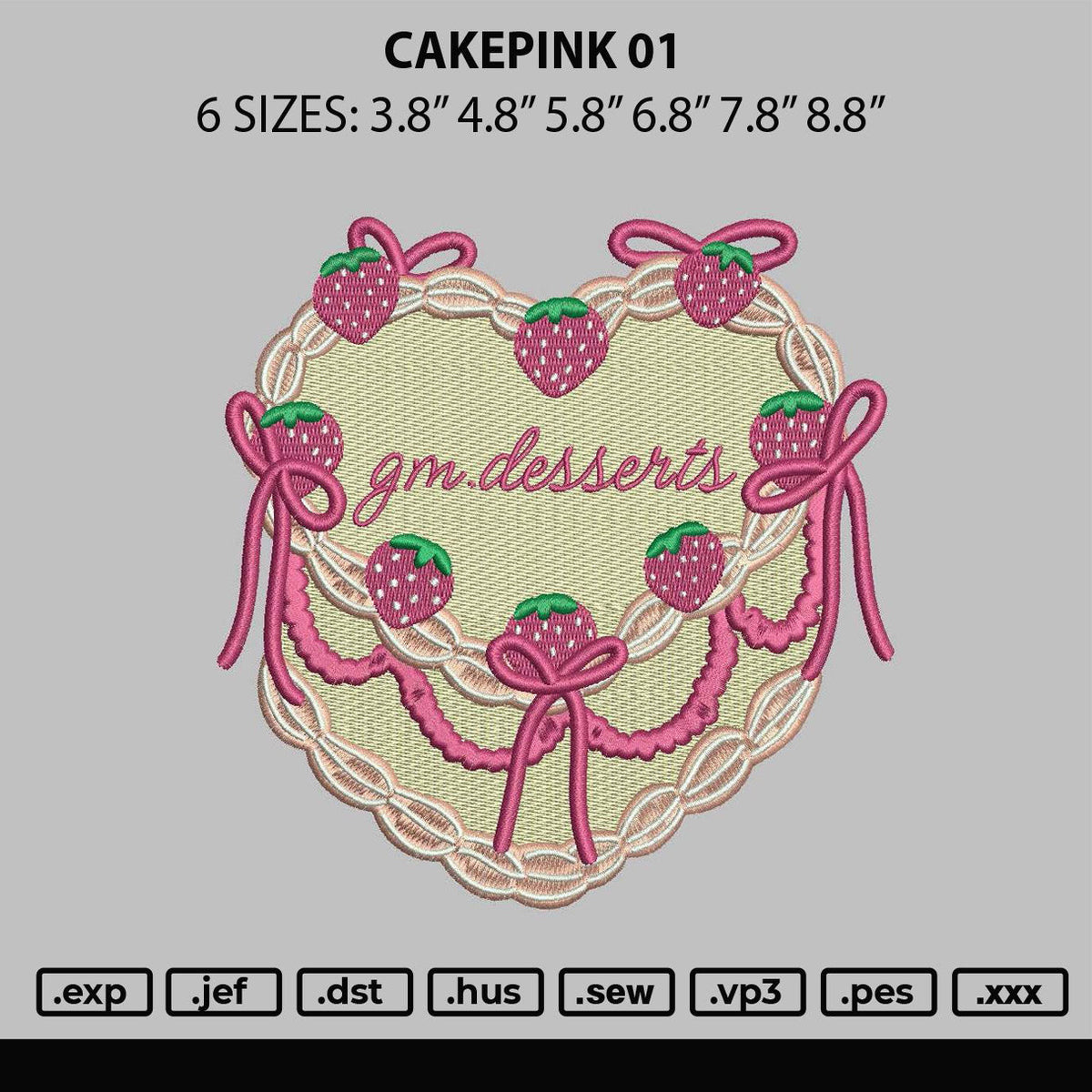 Cakepink 01 Embroidery File 6 sizes