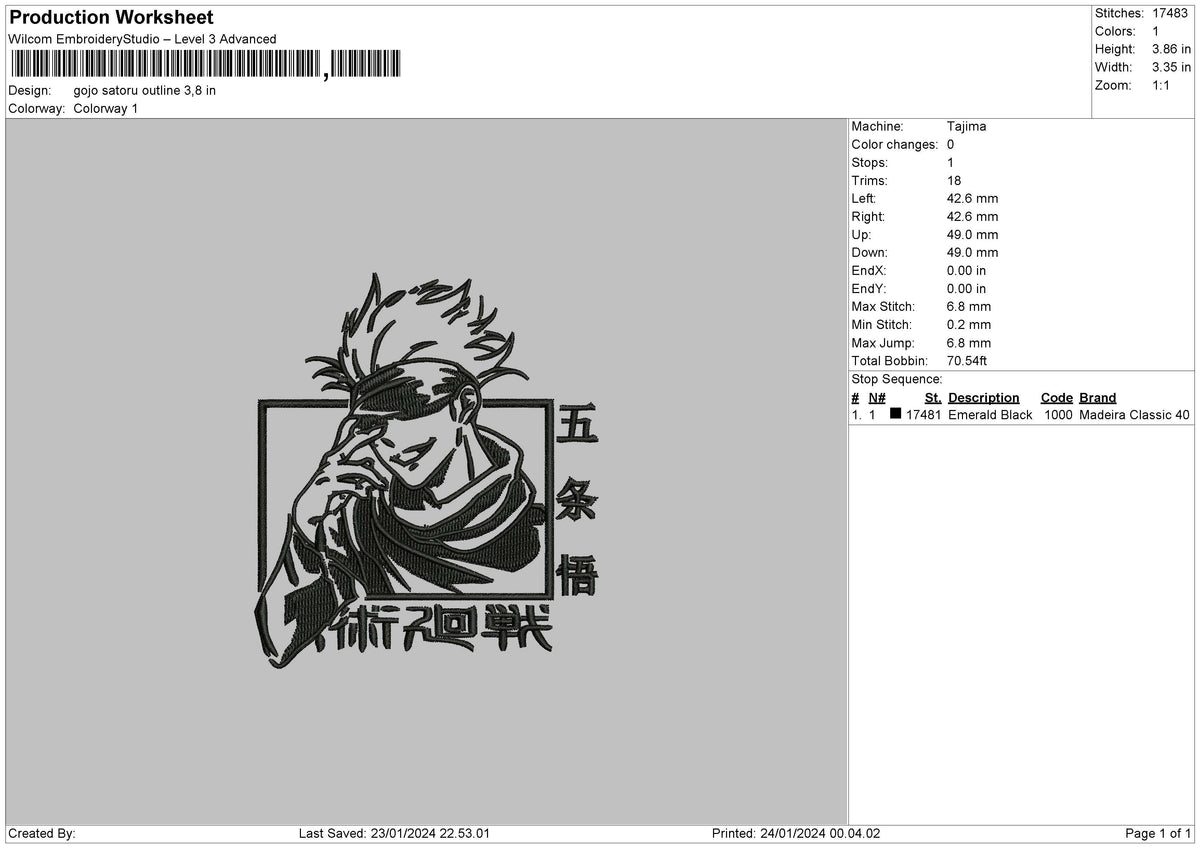 Gojosquare Embroidery File 6 sizes