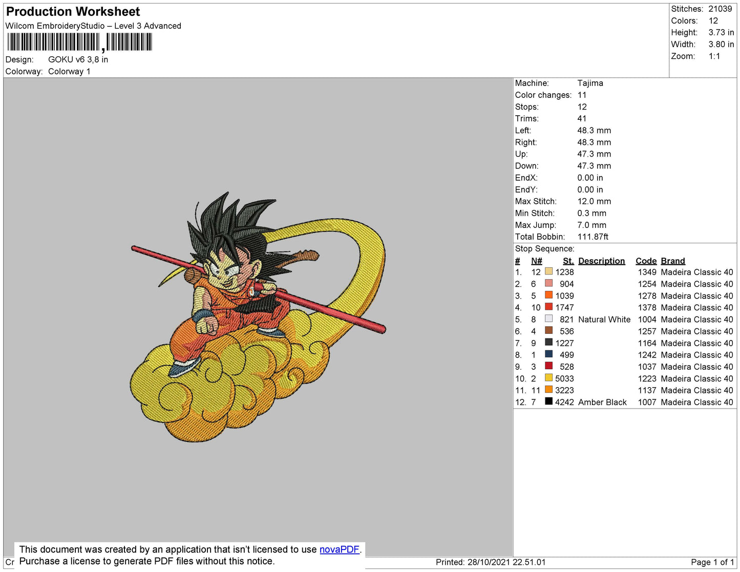 Goku V6 Embroidery