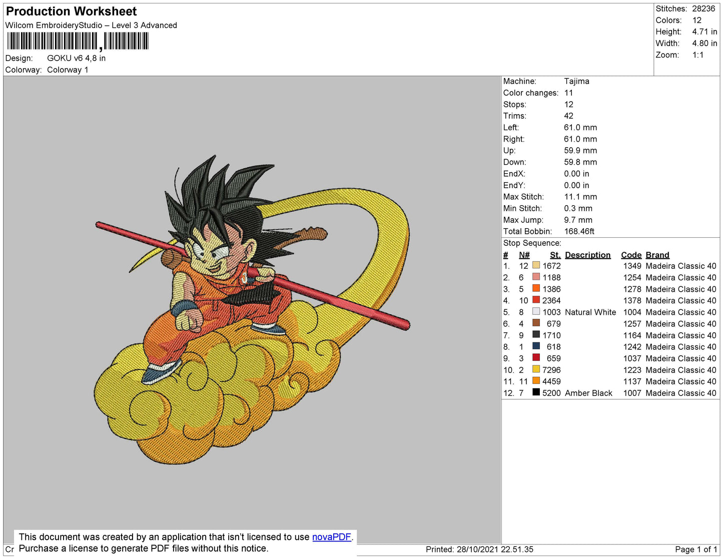 Goku V6 Embroidery