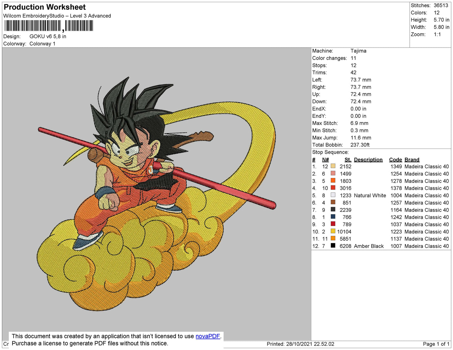 Goku V6 Embroidery